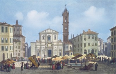 Piazza Santo Stefano uit Zichten op Milaan en zijn omgeving door Italian School