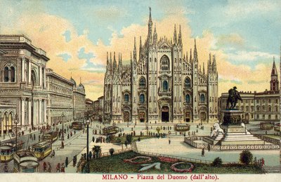 Piazza del Duomo, Milaan (kleurenlitho) door Italian School