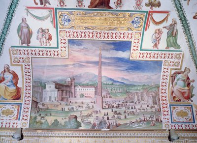 Piazza del Popolo, tijdens het bewind van paus Sixtus V door Italian School