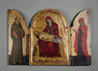 Piëta met St. Franciscus en Maria Magdalena, 14e eeuw (paneel) door Italian School