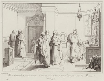 Pietro Orseolo I verlaat de troon en het vaderland om monnik te worden in Frankrijk, 978 door Italian School