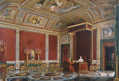 Pius IX in de Pauselijke Audiëntiezaal in het Quirinaal door Italian School