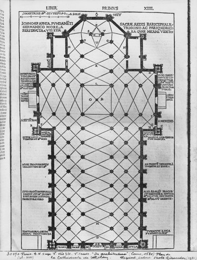 Plan van de kathedraal van Milaan, illustratie uit De Architectura door Vitruvius, Como, 1521 door Italian School