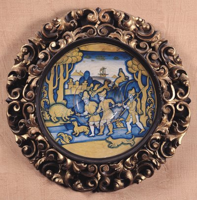 Bord versierd met een jachtscène, Deruta Werkplaats, ca.1540-45 door Italian School