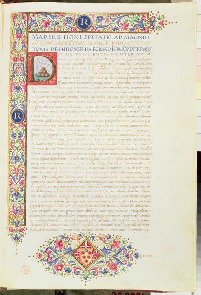 Plut 82.6 C.1 De dialogen van Plato vertaald door Ficino en opgedragen aan Lorenzo de Grote, ca. 1480 (perkament) door Italian School