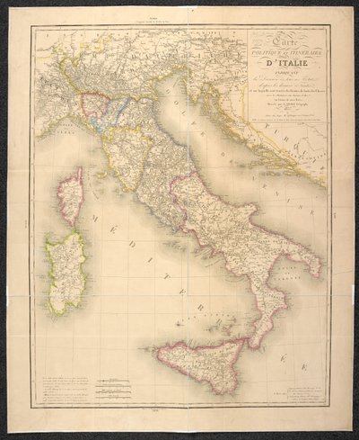 Politieke kaart die de verdelingen van de staten van Italië aangeeft door Italian School