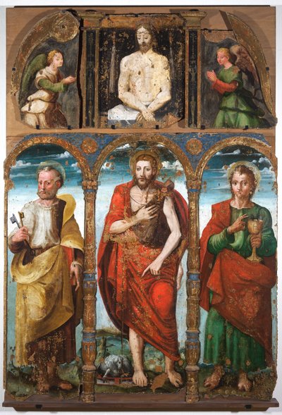 Polyptiek van Sint Jan de Doper met Sint Petrus en Sint Johannes de Evangelist, eerste helft van de 16e eeuw door Italian School