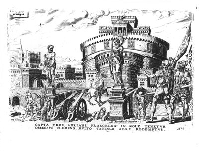 Paus Clemens VII (1478-1534) wordt belegerd door Karel V (1500-58) hoog in de toren van Hadrianus, 1527 door Italian School