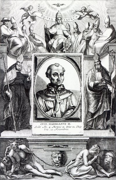 Paus Hadrianus II (gravure) door Italian School