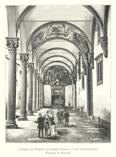 Portiek van het weeshuis, door Brunelleschi, fresco