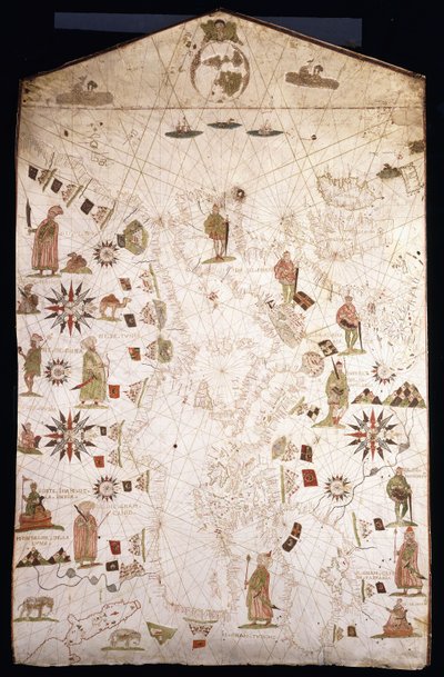 Portolaan kaart van de Middellandse Zee en Noord-Europa, ca. 1575-1600 door Italian School