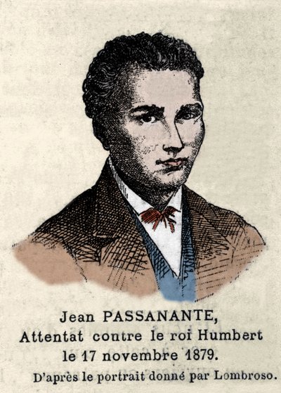 Portret van Giovanni Passannante (1849-1910) die de aanslag op de Italiaanse koning Umberto I in Napels in 1878 uitvoerde, naar het portret opgesteld door Cesare Lombroso (1835-1909). Dit evenement inspireerde de dichter Giovanni Pascoli (1855-1912) in een door Italian School