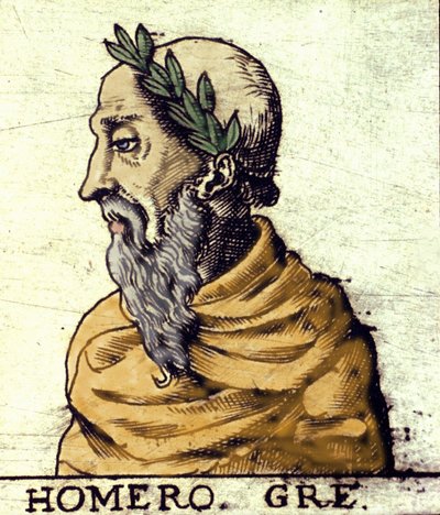 Portret van Homerus (9e eeuw v.Chr.). Gravure uit 1560 uit de Atlas van Urbano Monte door Italian School
