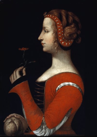 Portret van Laure (Laura) door Noves (1308-1348), geliefde vrouw van Petrarca (Francesco Petrarca) Schilderij van de Italiaanse school van de 16e eeuw. Londen, Victoria and Albert Museum door Italian School