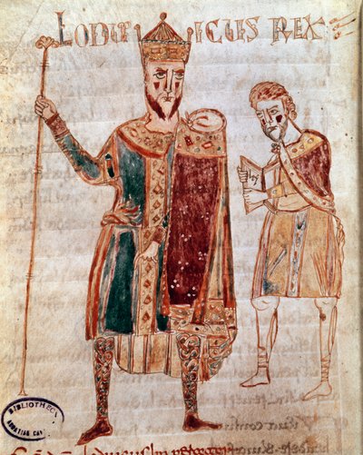 Portret van Lodewijk I de Vrome (778-840), koning van Frankrijk Manuscriptpagina (ms. 4) 