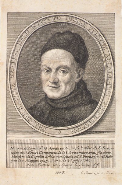 Portret van Padre Giovanni Battista Martini (1706-84) gegraveerd door Faucci, 1776 door Italian School