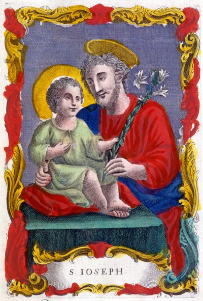 Portret van Sint Jozef en het Kind Jezus, vrome afbeelding, Italië door Italian School