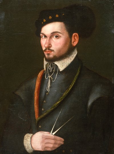 Portret van een navigator met zijn passer om een koers uit te zetten, ca.1560 door Italian School