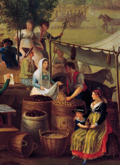 Aardappel- en kastanjeverkoper, schilderij door een onbekende kunstenaar door Italian School