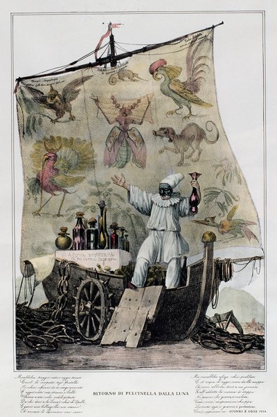Pulcinella terug van de maan door Italian School