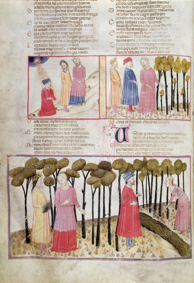 Virgil neemt afscheid en het Goddelijke Woud, uit De Goddelijke Komedie van Dante Alighieri door Italian School