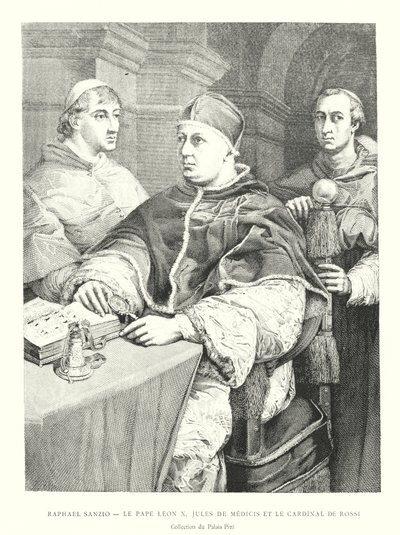 Raphael Sanzio, Paus Leo X, Jules de Medicis en de Kardinaal de Rossi, Collectie van het Pitti Paleis door Italian School