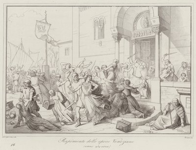 Ontvoering van de Venetiaanse bruiden, 930 (gravure) door Italian School