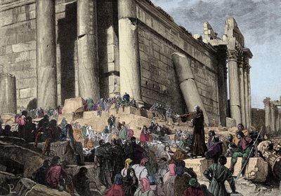 Afbeelding van Arnaud de Brescia (Arnaldo da Brescia) (1090-1155), Italiaanse politieke en religieuze hervormer, tijdens de voorspelling. In 1145 predikte hij in Rome de opstand tegen paus Eugenius III, die moest worden opgejaagd en probeerde de Romeinse R door Italian School