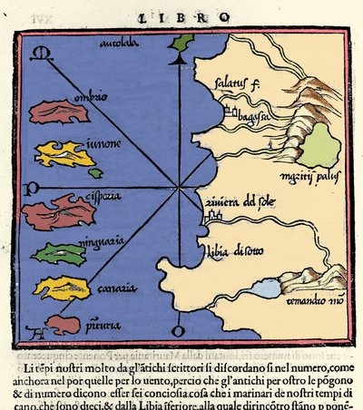 Weergave van de Canarische Eilanden. Isolario (kaart van eilanden) door Benedetto Bordone. Venetië 1547 door Italian School