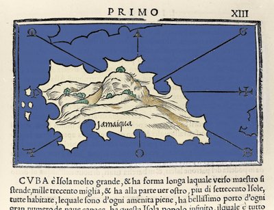 Weergave van het eiland Jamaica. Isolario (kaart van eilanden) door Benedetto Bordone. Venetië 1547 door Italian School