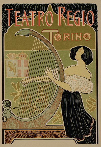 Reproductie van een poster die het Theatre Royal adverteert, Turijn door Italian School