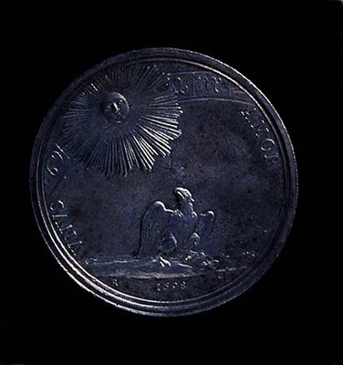 Keerzijde van een portretmedaille van Anna Isabella van Mantua met adelaar die de zon observeert, geslagen in 1698 door Italian School