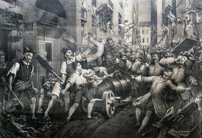 Opstand in de wijk Portoria in Genua tegen de Oostenrijkers in 1746, geleid door Giovan Battista Perasso (1735-1781) bekend als Balilla door Italian School