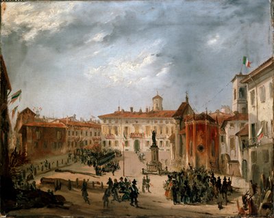 Revoluties van 1848, Vijf Dagen van Milaan: Oostenrijkse gevangenen op het Borromeo-plein op 20 maart door Italian School