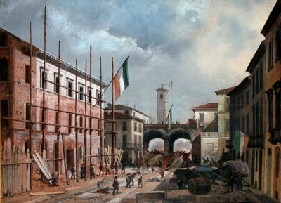 Revoluties van 1848, Vijf Dagen van Milaan: verdediging van de boog van Porta Nuova op 19 maart (schilderij) door Italian School