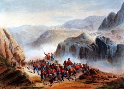 Risorgimento: de slag bij Calatafimi in Sicilië tussen de troepen van Giuseppe Garibaldi (1807-1882), de Duizend en het leger van het Koninkrijk der Beide Siciliën door Italian School