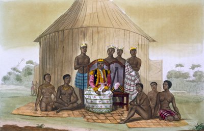 Saba, of heerser, met edelen en zijn vrouw, West-Afrika, ca. 1820s-30s door Italian School