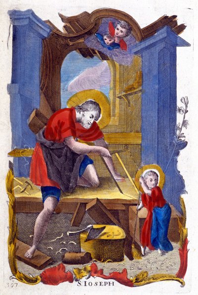 Sint Jozef als timmerman en Jezus, Italiaanse afbeelding door Italian School