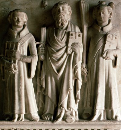 Sint-Paulus, Sint-Laurentius en Sint-Stefanus. Bas-reliëf van de school van Campione. Uit Castelseprio in Italië. 14e eeuw Milaan, museum voor oude kunst door Italian School