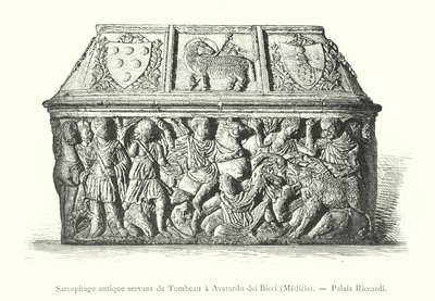 Antieke sarcofaag gebruikt als graf voor Averardo dei Bicci, Medici, Riccardi-paleis door Italian School