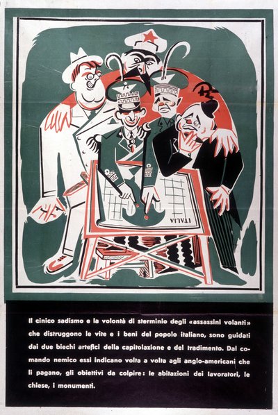 Satirisch vignet tegen de verraders Victor Emmanuel III (Victor-Emmanuel) (Vittorio Emanuele) en Badoglio. 1944. door Italian School