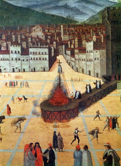 Savonarola wordt verbrand op de brandstapel, Piazza della Signoria, Florence, (detail) door Italian School
