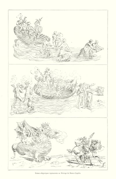 Allegorische scènes voorgesteld bij het huwelijk van Bianca Capello (gravure) door Italian School