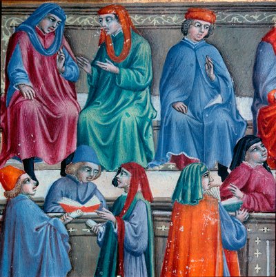 Sienese kooplieden. (detail) door Italian School
