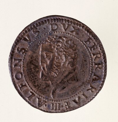 Zilveren munt (testone) uit Ferrara: regering van hertog Alfonso II d