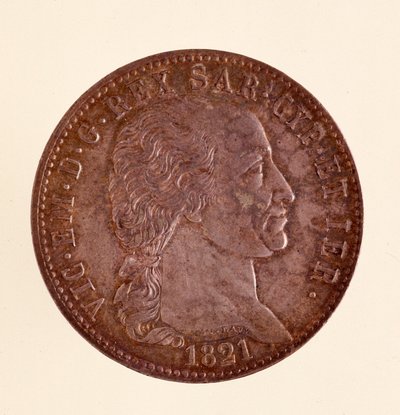 Zilveren Italiaanse munt (ecu) uit het koninkrijk Sardinië: regering van Victor Emanuel I (1821) door Italian School