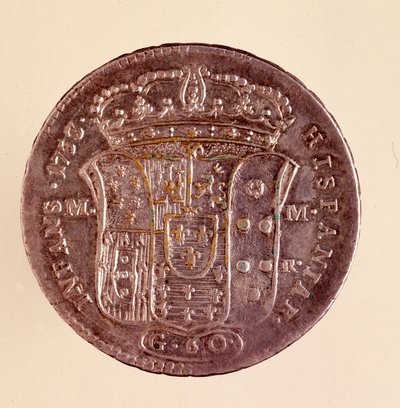 Zilveren piastra uit Napels: regering van Karel III van Spanje (1750) door Italian School