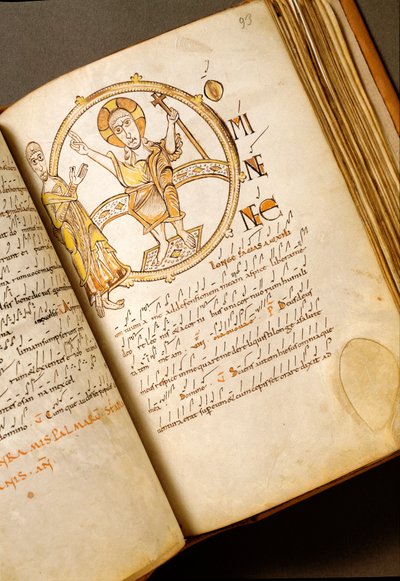 Zingende pagina met neumen. Manuscript van de Bolognese school. (MS.123-Folio 93r) 11e eeuw Rome, Biblioteca Angelica door Italian School