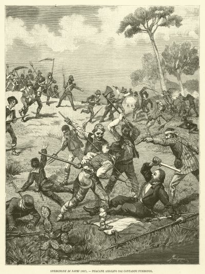 Spedizione di Sapri (1857), Pisacane aangevallen door woedende boeren door Italian School