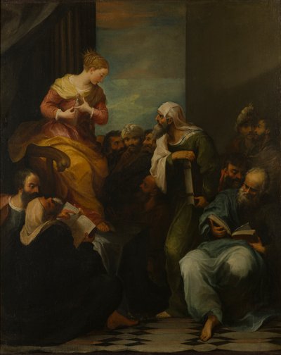 St. Catharina in discussie met de rechters, c.1650-1710 door Italian School